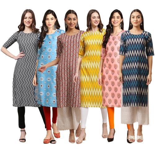 Ethnic Basket Women's Crepe Digital Print Straight Kurta [pack of 6]{DSK-336-361-389-329-368-381-XL}