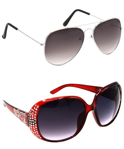 Red Leaf Men Women Boys & Girls Aviator & Round Sunglasses Black & Yellow Frame, Yellow & Grey Lens (Medium) Pack of - 2