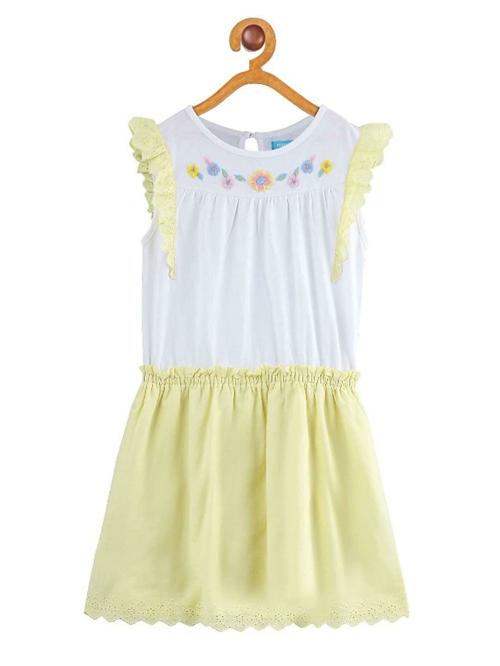 Miyo Baby-Girls Yellow And White Embroidered Cotton Dress - 6 -7y