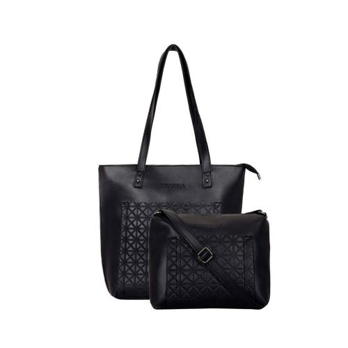 ESBEDA Black Color Vinyl Handbag With Sling Bag For Women (B001000001-13)