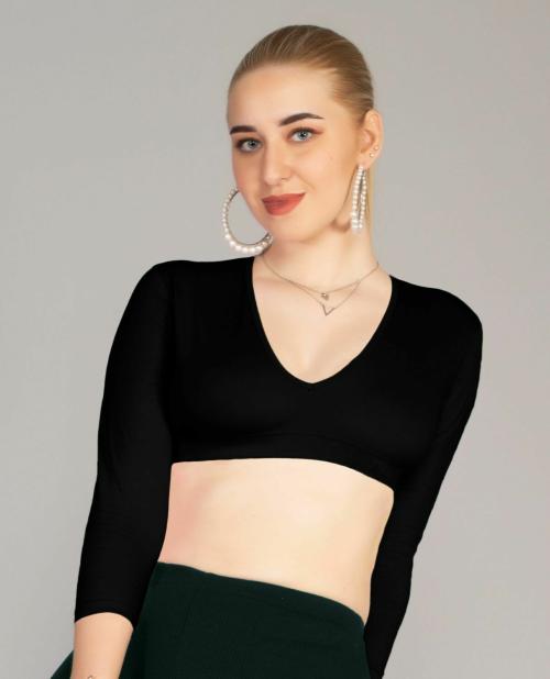 AD2CART A4267 Women Plunge Neck 3/4 Sleeve Stylish Crop Top for Women