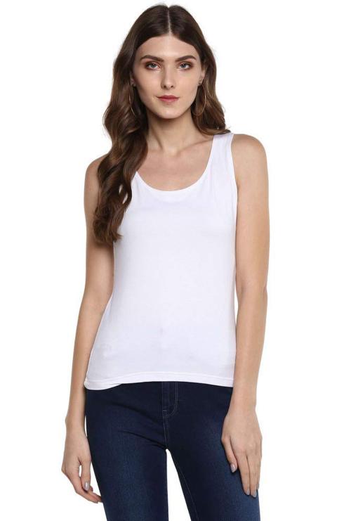 KEX white Round Neck Soft cotton Tank Top For Girl's Top Tank Top for women Girls Tank Top Women Tank Top