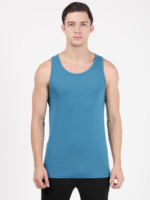 Jockey FP04 Men's Blue Solid Cotton Sleeveless Vest