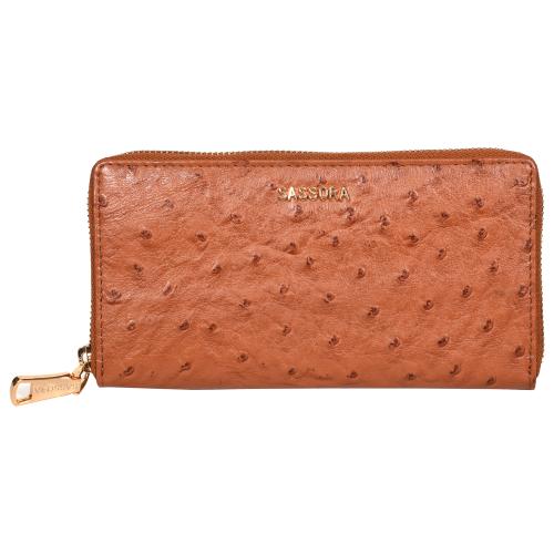 Sassora Genuine Leather Tan Women RFID Zip Around Purse(Tan_OTIS)