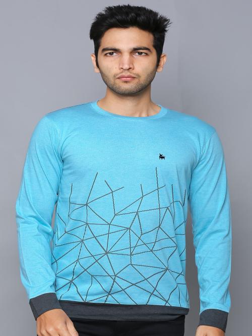 BULLMER Blue full sleeve Single Abstract Round Neck T-shirt For Men T Shirt For Men | Men T Shirt | Men Tshirt | Tshirt for Men | T Shirts | Tshirts | Oversized Tshirt | Men Tshirt