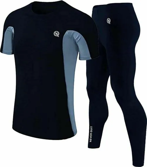 Never Quit Compression Half Sleeve T-Shirt+Lower- Athletic Base Layer for Fitness Sports Tracksuit