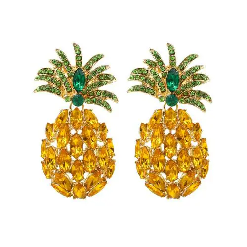 Kairangi by Yellow Chimes Metal Crystal Studded Pineapple Stud Drop Earrings for Women and Girls - 8 cm