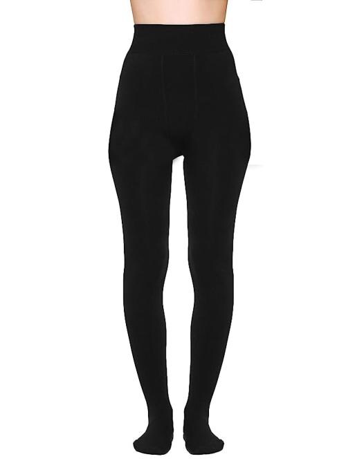 ALAXENDER Fleece Lined Tights for Women Warm Thermal Opaque Footed Winter Tights Free Size (BLACK)
