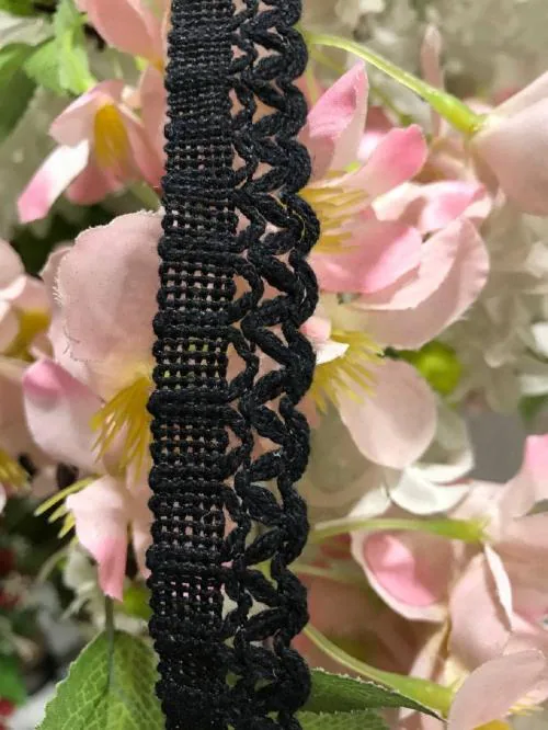 Ely-Fashion Cotton Black ZikZek lace Border for Dresses, Sarees, Suits, Blouses, Dupattas, Bags, Bed Covers, Art and Craft (Black)