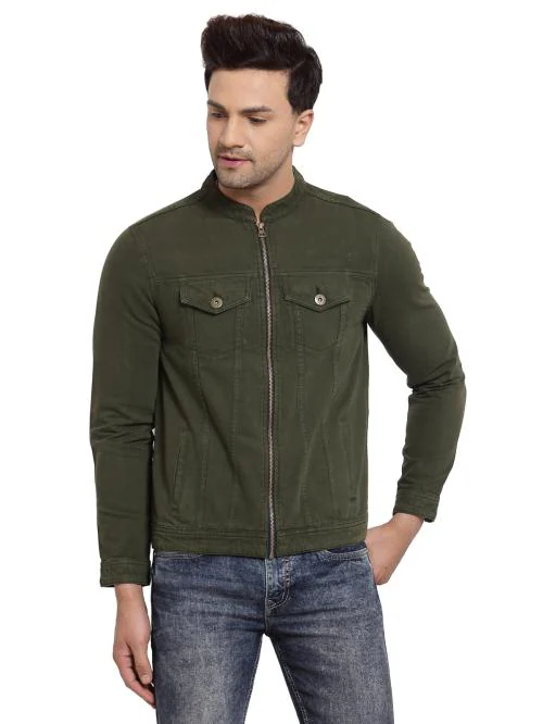 Style Quotient Men Olive Green Denim Jacket