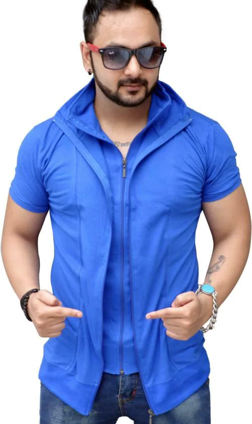 Black Collection Men's Solid Double Zipper Half Sleeve T-Shirt| T shirt for men| Tshirt| Tshirt Men|hoodies for men