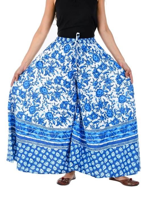 Rangun Blue Color 100% Cotton Relaxed Printed Women Plazzos