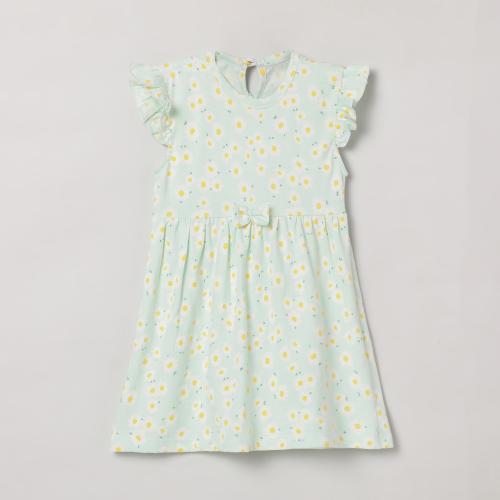 The Boo Boo Club Girls Summer Comfortable Pure Cotton Sleeveless Frock for Girls | 3-4 Years | Green with White Flower dresses | kids wear | girls dress | baby girl dresses | kids dress | dress | night dress for girls | frock girls | dresses for girls