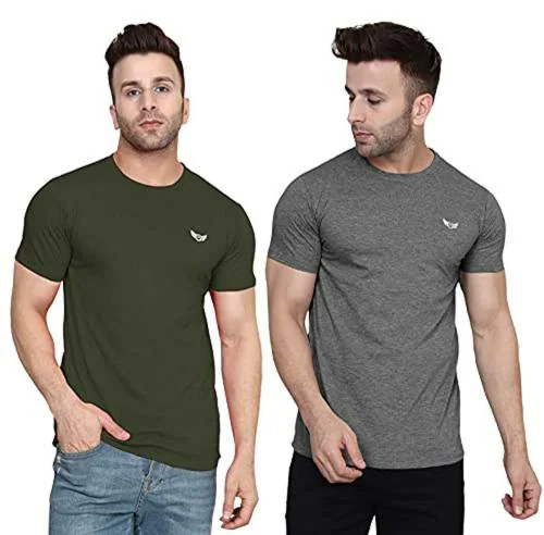 ManHood Men's Plain Solid Regular Fit Half Sleeve Pure Cotton Casual Wear Tshirt Pack of 2