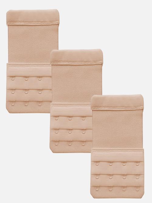 FIMS - Fashion is my style Women Beige Solid Nylon Elasten Pack of 3 Bra Hook Extender 4 Hook 4 Eye