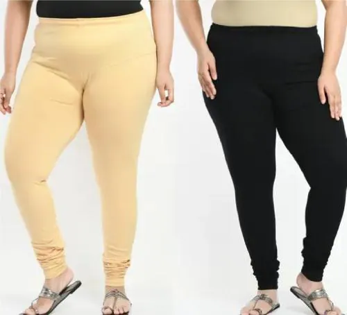 Madman Premium Women's Pure Cotton Oversized Leggings Pack of 2 (Colour: Black & Skin, Size: 4XL, Pack of 2)