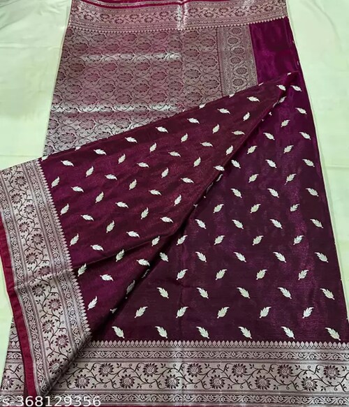 FOOTPAID Banarasi Soft Silk Silver Zari Saree