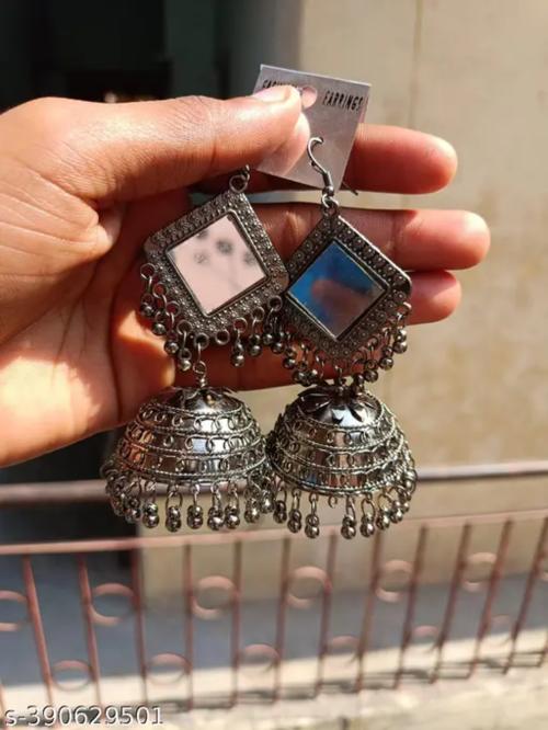 VIBRANCE Oxidised Mirror Leaf Kundan Jhumka For Girls and Women