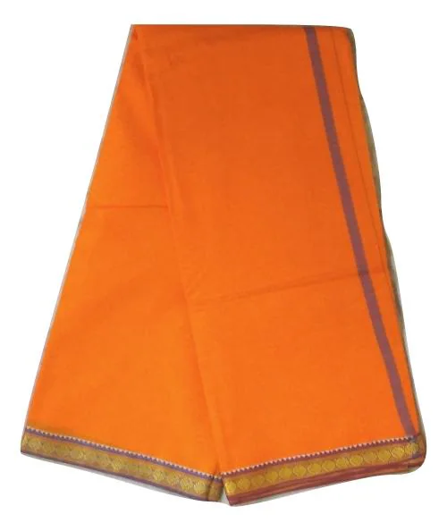 Lafabriqueind Men's Cotton Dhoti and Angavastram Set, ORANGE color (4.5mtr+ 2mtr), Pack of 2 Pcs