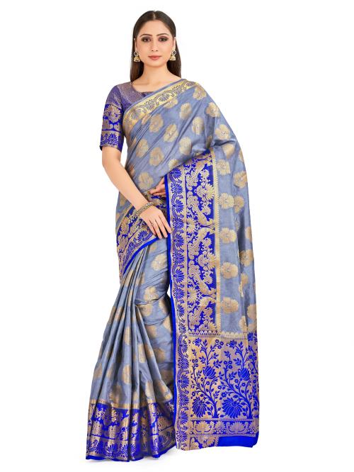 Mimosa Kanjivaram style Art silk saree Color: Blue (4661-407-2D-GY-RB)