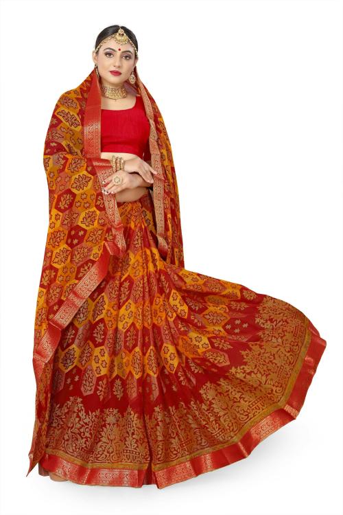 Mahalaxmi Fab Women Red, Gold, Yellow Embroidered Georgette Bollywood Saree