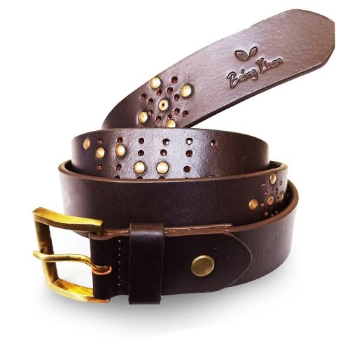 Being Iban Genuine Women's Leather Belt, Cowhide Leather, Casual Jeans Leather Belts for Women,Hand Made Womens Casual Belts With Heavy Duty Metal Buckle_Brown_Brown_26
