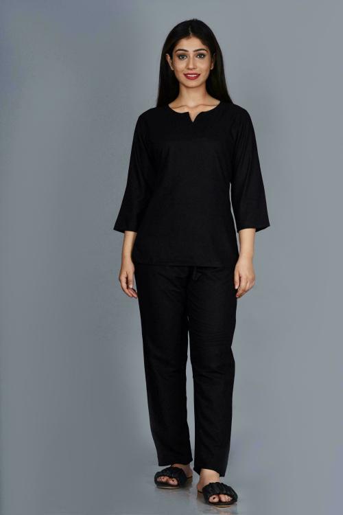 Aur Dekho Women Black Cotton Solid Night Suit (XL)