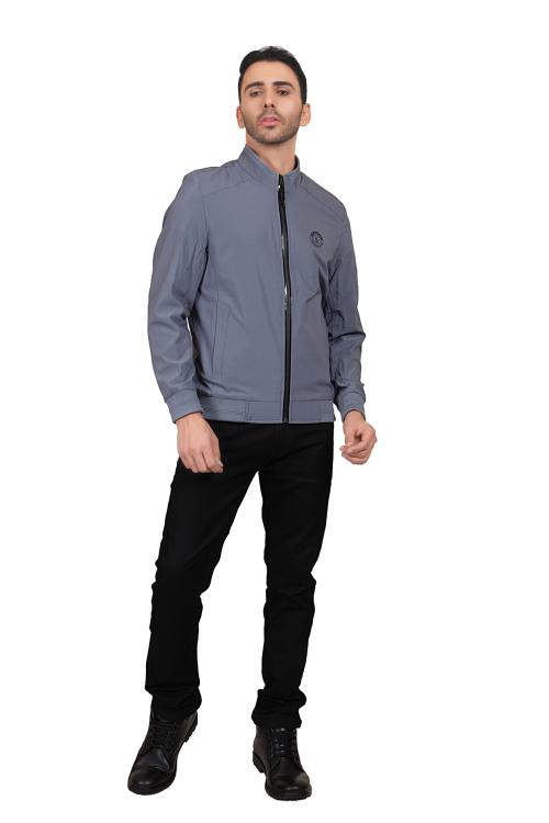 Young club classic Men's Solid Regular Fit Zippered Winter Jacket-Lt. Grey