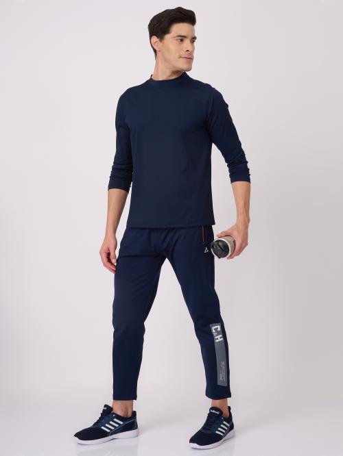 Clans & Hans Men’s Slim fit Sports Navy Trackpant with Zipper Pockets_Navy_XL