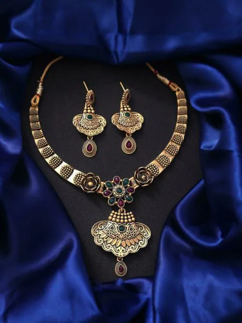 Buy TONOLIKA JEWELLERY Goldplated Brass Jewellery Set (Gold) Online at