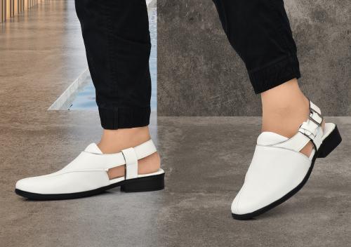 Lamos Genuine Leather Stylish White Peshawari Sandals for men