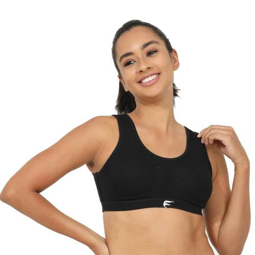 ENVIE Women's Molded Cotton Sports Bra/Full Coverage, Non-Padded, Non-Wired, T-Shirt Type Bra/Workout/Yoga Ladies Inner Wear Daily Use Sports Bra - Black (XL)