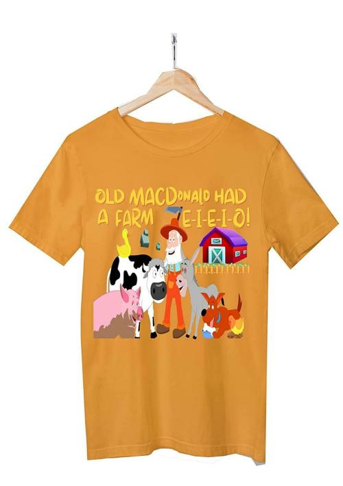 Thebabyshark Unisex Toddler Golden Yellow Old Macdonald Printed Cotton Round Neck T-Shirt (5-6 Years) Size 28