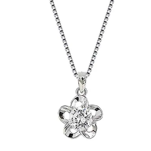 Giva Sterling Silver Zircon Flower Pendant With Box Chain For Women