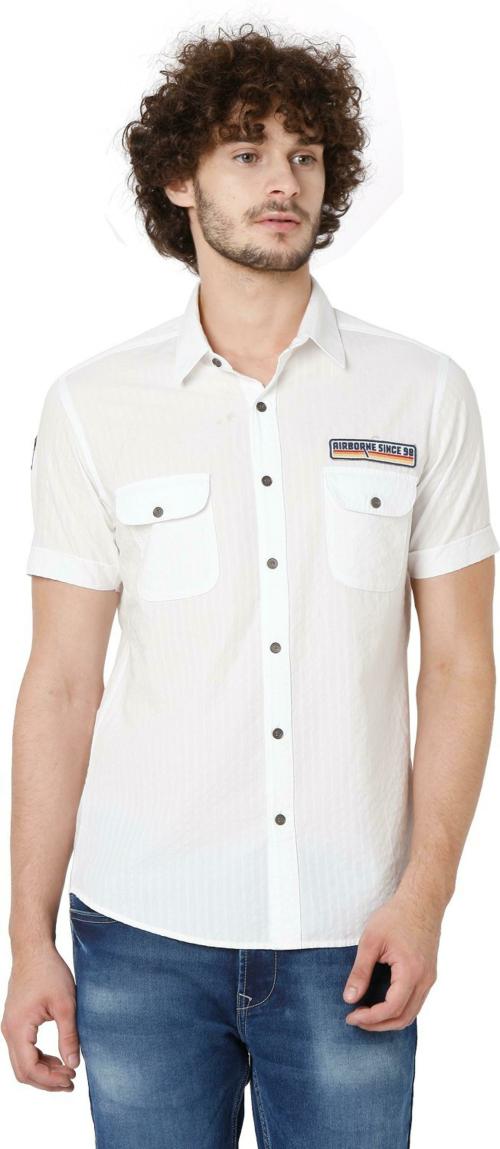 Mufti White Textured Dobby Slim Fit Casual Shirt
