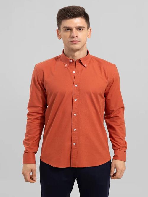 MISCHIEF MONKEY Men's Solid Collar Casual Orange Color 100% COTTON Plain Shirt For men