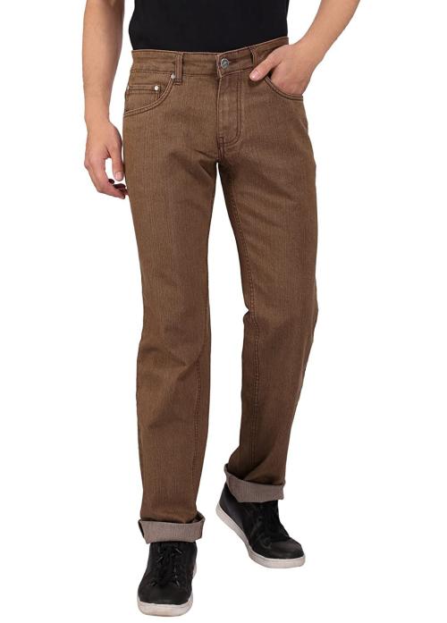 FLAGS Mens Dark Khaki Solid Cotton Super Stretch Straight Fit Jeans