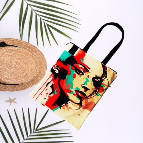 Jellify Girl face vector art pattern Tote Bag Print Canvas Tote Bag for Beach, Grocery, Farmers Market, Shopping and Travel Reusable Shoulder Tote and Handbag