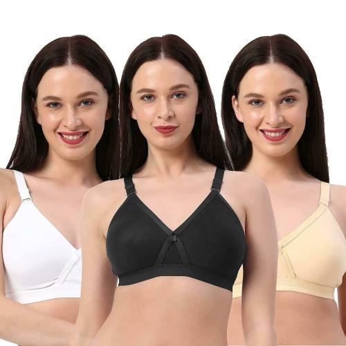 Planet Inner Women White, Black and Beige Cotton Bra (40D size)