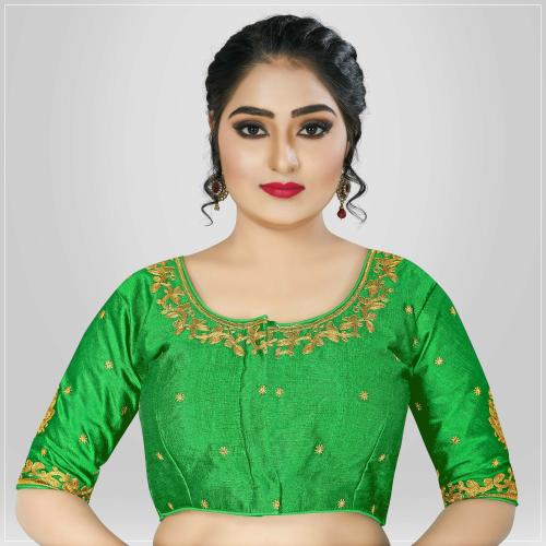 Jay Pal Women Light Green Art Silk Round Neck Blouse