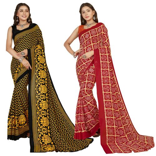 Anand Women Multicolor9 Self Design Pattern Georgette Pack of 2 Saree With Blouse