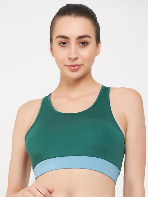 Clovia Green Solid Polyester Sports Bra