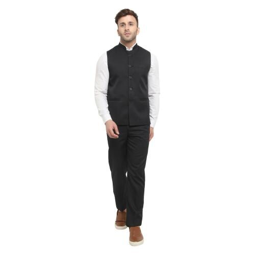REFULGENT Premium Men Black Nehru Jacket Trouser Suit (Black)