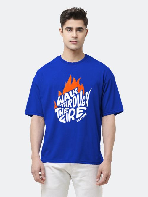 LEOTUDE Oversized Loose Fit Drop-Shoulder Cottonblend Half Sleeve Round Neck t shirt for Men's (Blue Color)