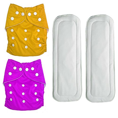 feelitson Unisex Baby Cloth Diaper Reusable Washable Adjustable With 1 Yellow 1 Purple Diaper & 2 White Insert Free Size Age - (3 Months to 3 Years) Weight - (5-17 Kg)