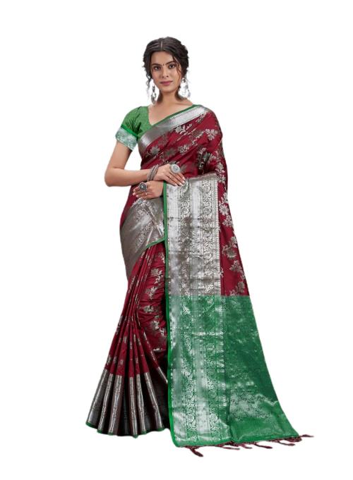 GATISHVAM TEXTILE Women Maroon Dyed Art Silk Regular Wedding Saree