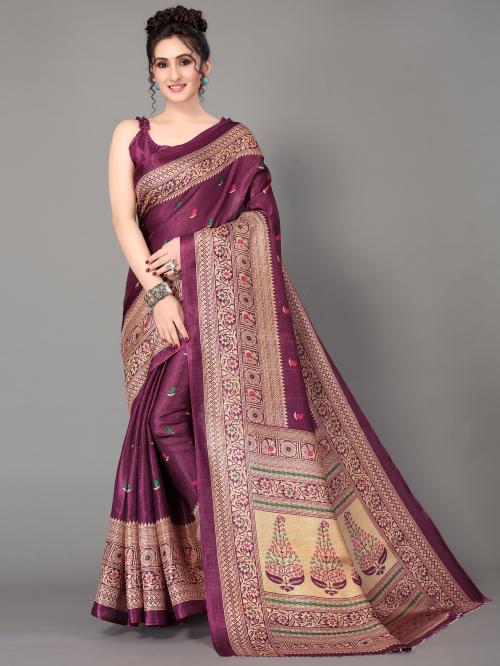 BHAKARWADi Purple & Beige Mysore Silk Saree with Blouse Piece_( Gor_RUC-368-Purple )