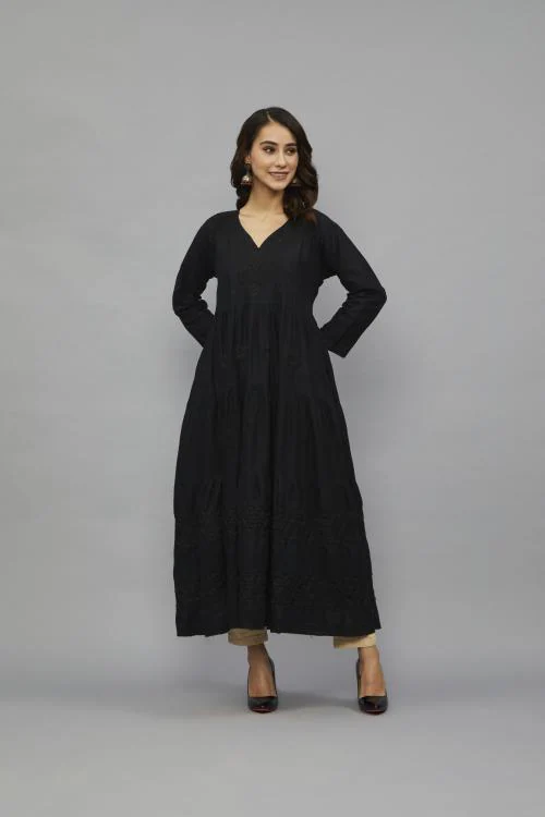 Front Kurti Neck Design Ethnava Anarkali Chikankari Kurti