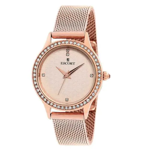 Escort Analog Rose Gold Dial With Rose Gold Strap Watch For Women (E1950- 7283 RGM)