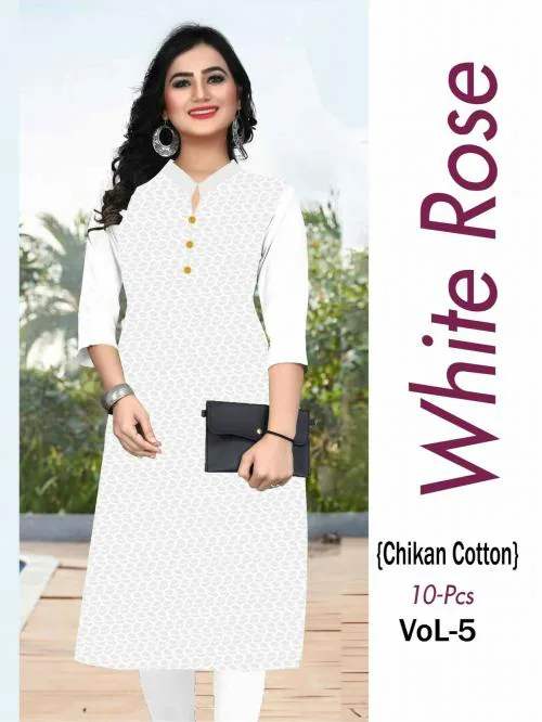 FLYEVERYTIME White Rose Women Primum Chikan Kurta Digain 1 (Size XL)